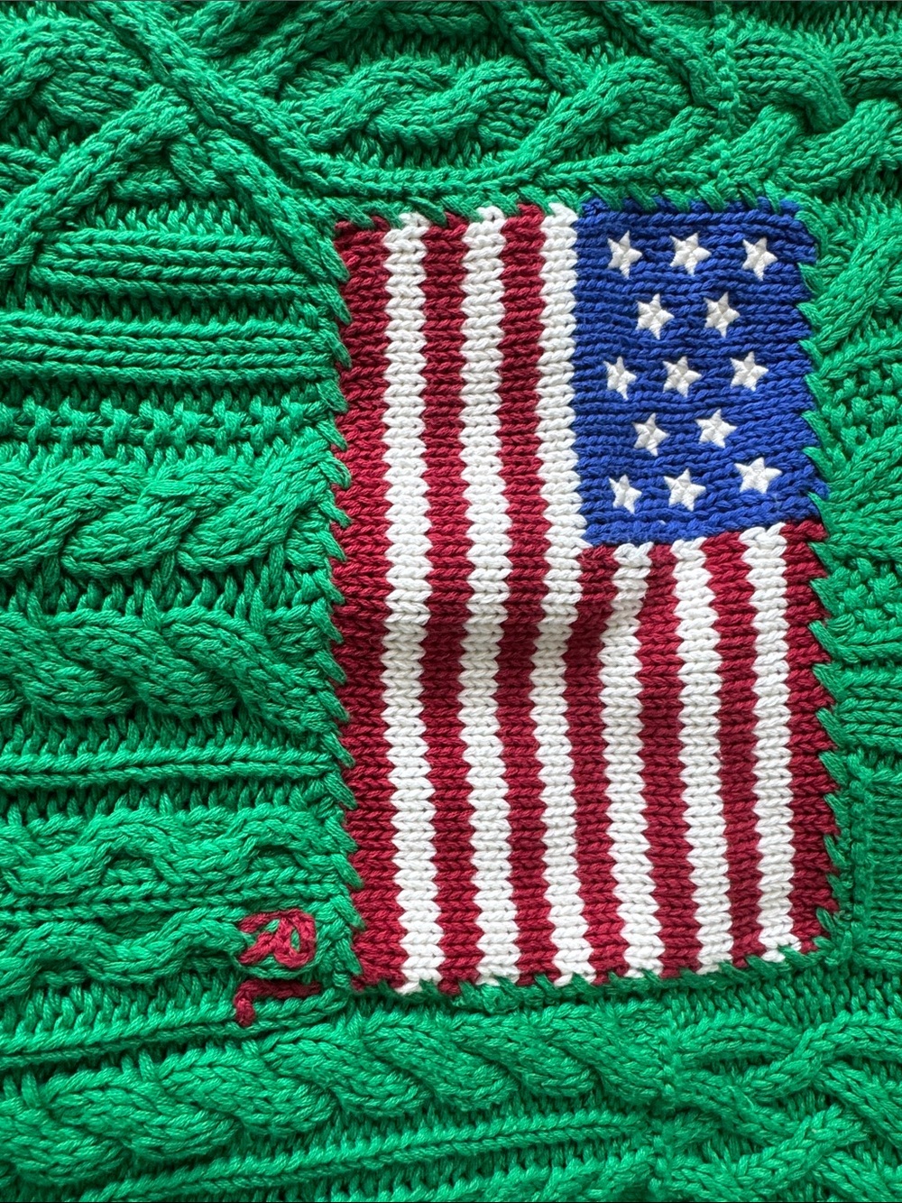 Polo Ralph Lauren Green Cable Knit Flag Sweater - Picture 4 of 10